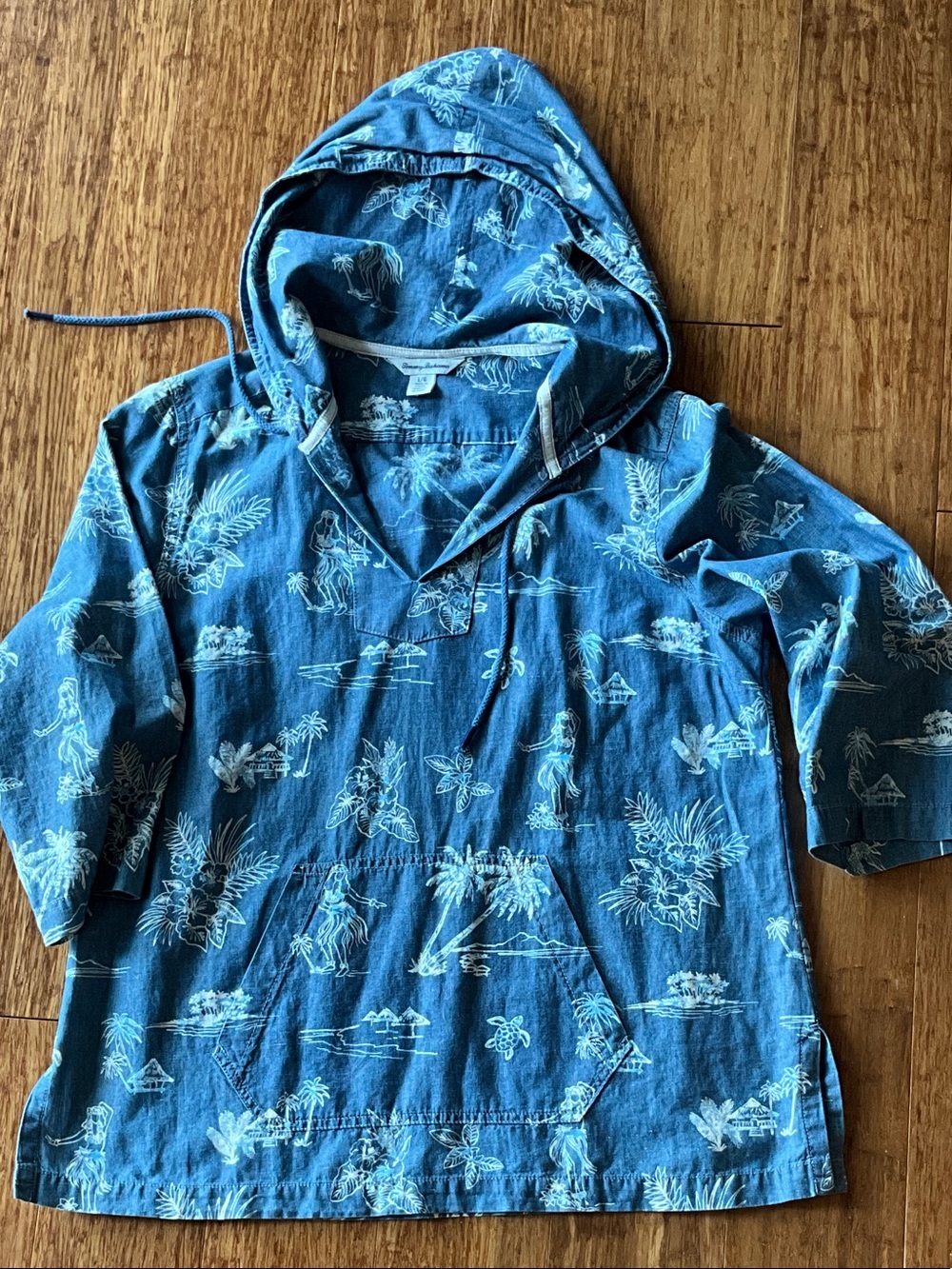 Tommy Bahama Blue Hawaiian-Print Hooded Shirt